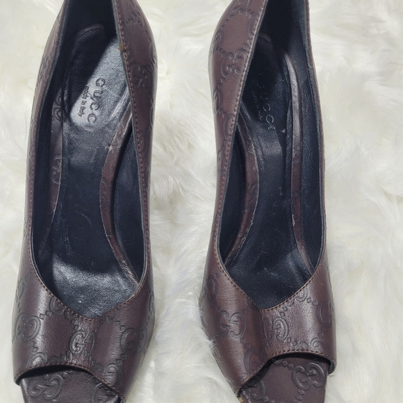 🔹️ Gucci 🔹️peep toes heels size 37/ 7 US ✨️🤎 - Picture 2 of 13